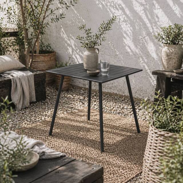 Wyld Haus Nanodor 80cm Square Black Outdoor Dining Table Slatted Steel Top for 4 - image 1