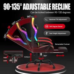 Gartistgo Gaming Chair with RGB Lights & Footrest, PU Leather in True Black - thumbnail 6
