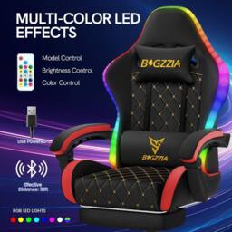Gartistgo Gaming Chair with RGB Lights & Footrest, PU Leather in True Black - thumbnail 5