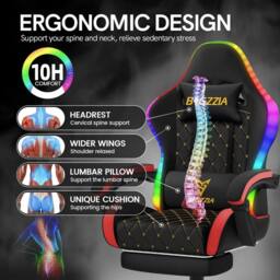 Gartistgo Gaming Chair with RGB Lights & Footrest, PU Leather in True Black - thumbnail 4