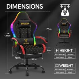 Gartistgo Gaming Chair with RGB Lights & Footrest, PU Leather in True Black - thumbnail 2