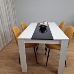 KOSY KOALA Dining Table Set White & Black Table With 4 Mustard Gem Chairs Dining Room Furniture in Brown - thumbnail 3