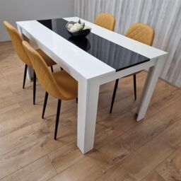 KOSY KOALA Dining Table Set White & Black Table With 4 Mustard Gem Chairs Dining Room Furniture in Brown - thumbnail 6