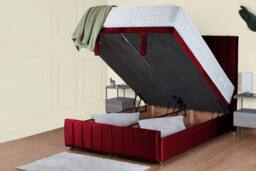 UK Bed Furniture Hamilton Divan Ottoman Storage Bed with End Lift & 54 Inch Headboard in Maroon - Size: Super King - thumbnail 2