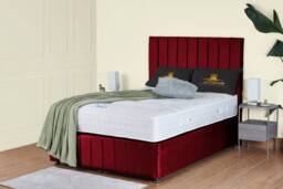 UK Bed Furniture Hamilton Divan Ottoman Storage Bed with End Lift & 54 Inch Headboard in Maroon - Size: Super King