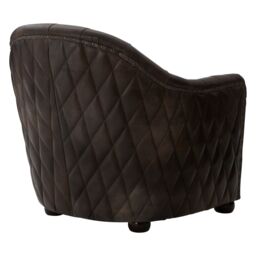 Orsina Grey Leather Classic Armchair, Walnut Quilted Back Wooden Chair, Chesterfield Button Tufted Armrest Chair - thumbnail 5