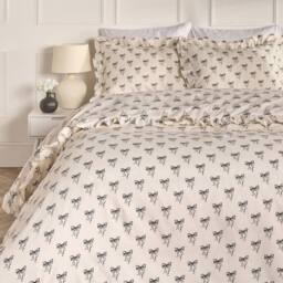 OHS Ditsy Bow Frill Duvet Cover Set with Pillowcase Microfibre Bedding in Cream - Size: King - thumbnail 1