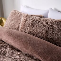 OHS Teddy Duvet Cover Set Bedding Soft Fleece Faux Fur Shaggy in Natural - Size: Single - thumbnail 2