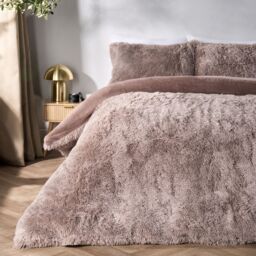 OHS Teddy Duvet Cover Set Bedding Soft Fleece Faux Fur Shaggy in Natural - Size: Single