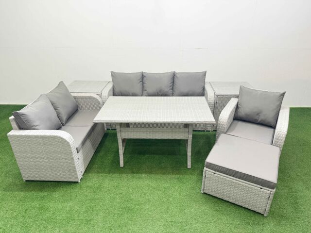 Fimous Patio PE Wicker 7 Seater Outdoor Rattan Furniture Sofa Sets w/ Rectangular Dining Table Reclining Chair Loveseat Sofa 3 Seater Sofa Big - image 1