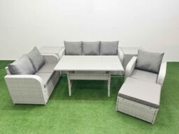 Fimous Patio PE Wicker 7 Seater Outdoor Rattan Furniture Sofa Sets w/ Rectangular Dining Table Reclining Chair Loveseat Sofa 3 Seater Sofa Big - thumbnail 2