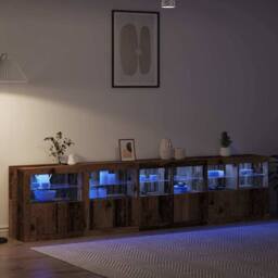 Berkfield Home Sideboard with LED Lights Old Wood 283x37x67 cm Engineered Wood in Brown - Size: 283 x 37 x 67 cm - thumbnail 5
