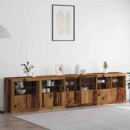 Berkfield Home Sideboard with LED Lights Old Wood 283x37x67 cm Engineered Wood in Brown - Size: 283 x 37 x 67 cm - thumbnail 2