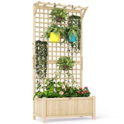 Nordara Natural Wooden Raised Bed Planter with Trellis & Drain Holes for Herbs in Beige - thumbnail 2