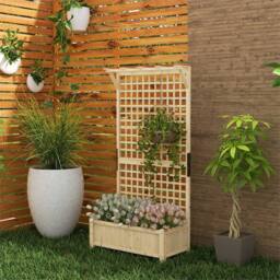 Nordara Natural Wooden Raised Bed Planter with Trellis & Drain Holes for Herbs in Beige - thumbnail 6