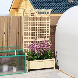 Nordara Natural Wooden Raised Bed Planter with Trellis & Drain Holes for Herbs in Beige - thumbnail 5
