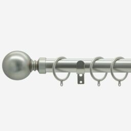 New Edge Blinds Brushed Steel 28mm Ball Fixed Length Metal Curtain Pole in Silver - Size: 180 cm - thumbnail 1