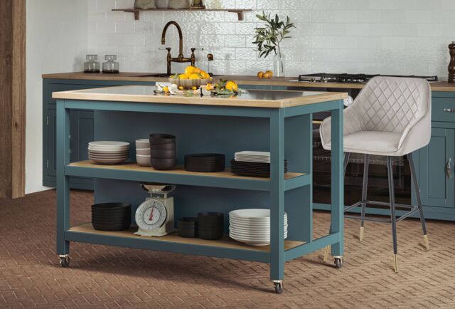 Baumhaus Kitchen Island (Blue) Open with Breakfast Bar in Blue - image 1
