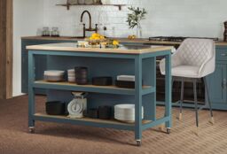 Baumhaus Kitchen Island (Blue) Open with Breakfast Bar in Blue