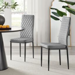 FurnitureboxUK Set of 6 Milan High Back Soft Touch Diamond Pattern Velvet Dining Chairs With Black Powder Coated Metal Legs in Grey - thumbnail 1
