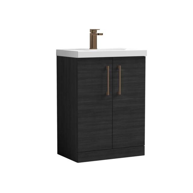 Balterley Contemporary Bathroom Floor 2-Door Vanity Unit Basin, Black, 600mm in Black - image 1