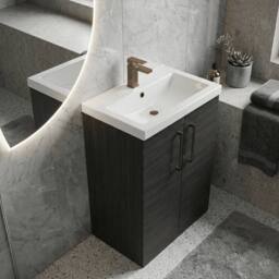 Balterley Contemporary Bathroom Floor 2-Door Vanity Unit Basin, Black, 600mm in Black - thumbnail 4
