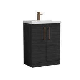 Balterley Contemporary Bathroom Floor 2-Door Vanity Unit Basin, Black, 600mm in Black - thumbnail 1