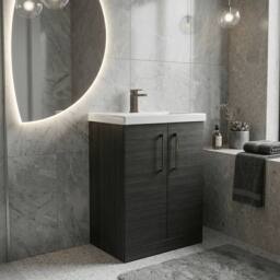 Balterley Contemporary Bathroom Floor 2-Door Vanity Unit Basin, Black, 600mm in Black - thumbnail 3