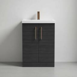Balterley Contemporary Bathroom Floor 2-Door Vanity Unit Basin, Black, 600mm in Black - thumbnail 5