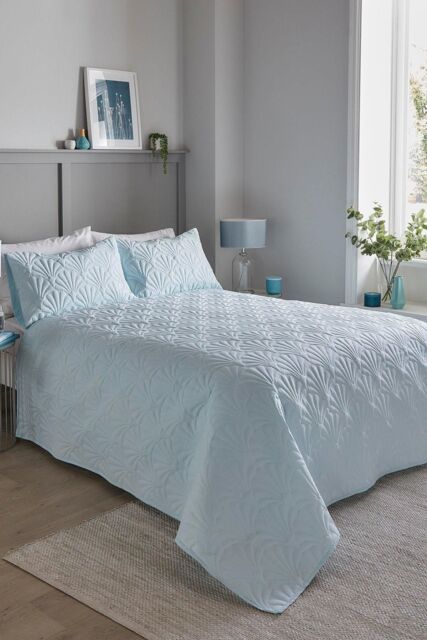 Serene 'Cavali' Pinsonic Microfibre Textured Warm Bedspread in Duck Egg Blue - image 1