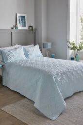 Serene 'Cavali' Pinsonic Microfibre Textured Warm Bedspread in Duck Egg Blue - thumbnail 1