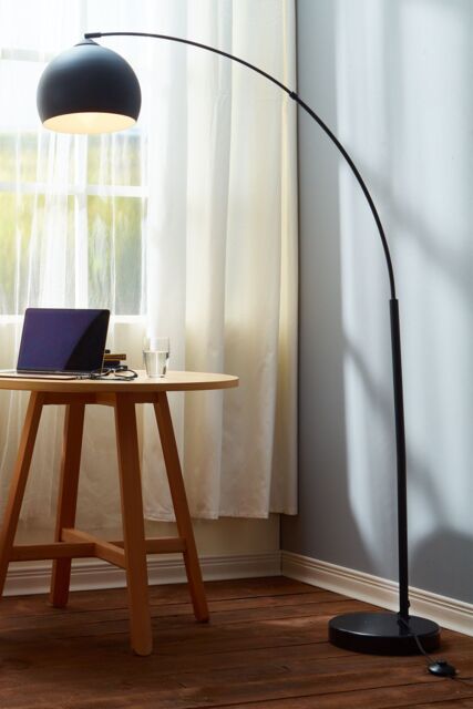 Teamson Home Modern Curved Arc Floor Lamp with Bell Shade & Marble Base, Black - image 1