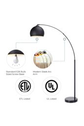 Teamson Home Modern Curved Arc Floor Lamp with Bell Shade & Marble Base, Black - thumbnail 6