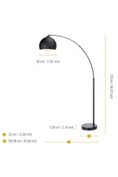 Teamson Home Modern Curved Arc Floor Lamp with Bell Shade & Marble Base, Black - thumbnail 5