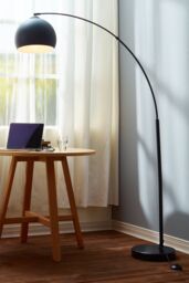 Teamson Home Modern Curved Arc Floor Lamp with Bell Shade & Marble Base, Black