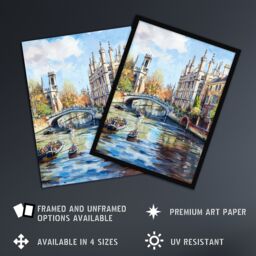 "Artery8 Cambridge Canal Boats Painting England Summer Wall Art Print - Size: W24"" x H32""" - thumbnail 2