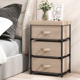 Costway 3 Chests of Drawers 3Tier Nightstand Organizer Fabric Dresser w/ Metal Frame in Brown - thumbnail 3