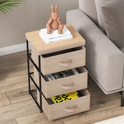 Costway 3 Chests of Drawers 3Tier Nightstand Organizer Fabric Dresser w/ Metal Frame in Brown - thumbnail 4