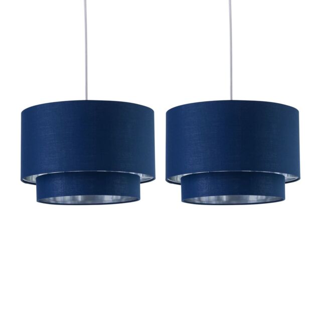 First Choice Lighting Set of 2 Kozy - Navy Blue & Silver 30cm Pendant Shades - image 1