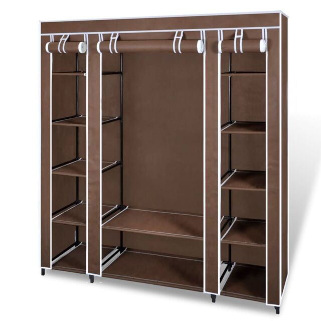 Berkfield Home Fabric Wardrobe with Compartments & Rods 45x150x176 cm Brown - Size: 45 x 150 x 176 cm - image 1