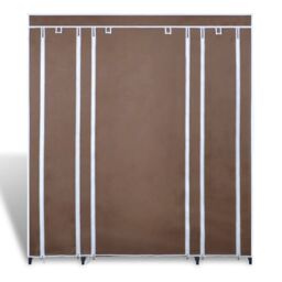 Berkfield Home Fabric Wardrobe with Compartments & Rods 45x150x176 cm Brown - Size: 45 x 150 x 176 cm - thumbnail 2