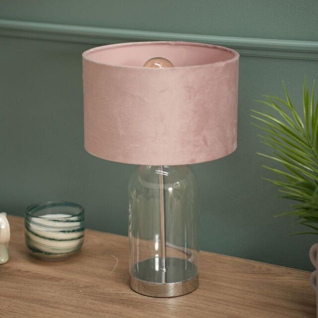 ValueLights Jessy Chrome Glass Table Lamp With Blush Pink Shade in Silver - image 1