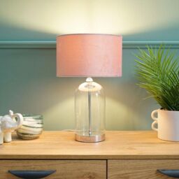 ValueLights Jessy Chrome Glass Table Lamp With Blush Pink Shade in Silver - thumbnail 4