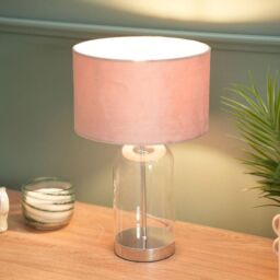 ValueLights Jessy Chrome Glass Table Lamp With Blush Pink Shade in Silver - thumbnail 5