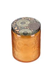 Living and Home Embossing Glass Cup Soy Wax Scented Candle with Lid in Orange - thumbnail 4