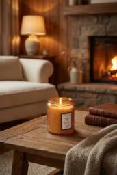 Living and Home Embossing Glass Cup Soy Wax Scented Candle with Lid in Orange - thumbnail 3