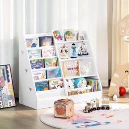 Xample 4 Tier Wooden Kids Bookshelf Book Storage Organizer with 5 Pockets in White - thumbnail 2