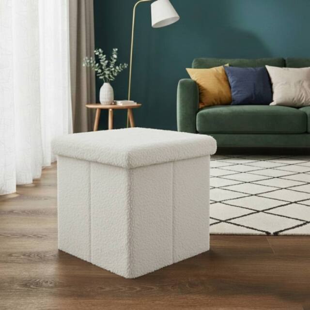 Snug City Teddy Soft Square Storage Box with Lid Elegant Organizer for Any Room in White - Size: Small - image 1