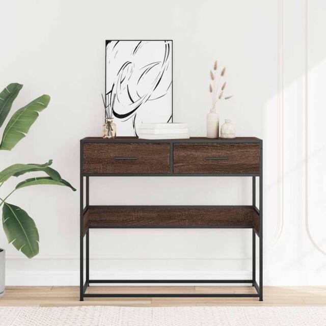 Berkfield Home Decorative Console Table Brown Oak 90x35x80 cm Engineered Wood - Size: 90 x 35 x 80 cm - image 1