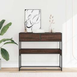Berkfield Home Decorative Console Table Brown Oak 90x35x80 cm Engineered Wood - Size: 90 x 35 x 80 cm - thumbnail 1